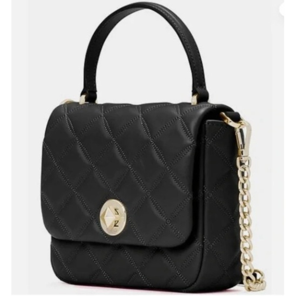 Kate Spade Natalia Square Crossbody Bag Black Quilted Leather‎ Small Flap Chain